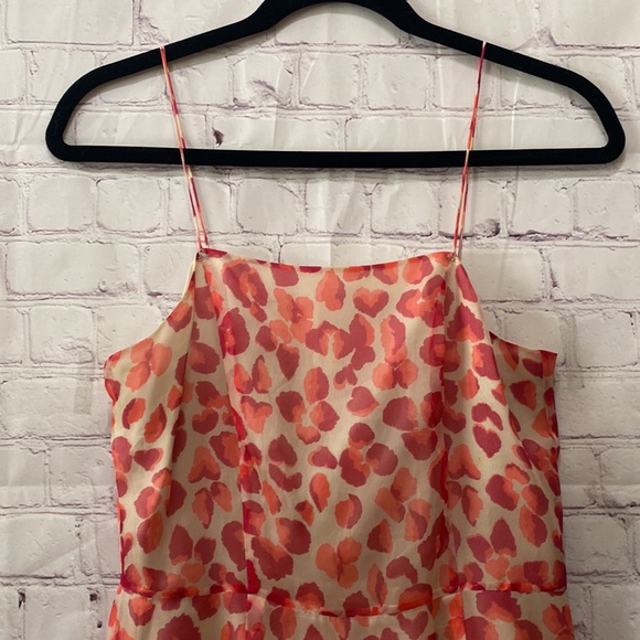 ⭐️Tibi 100% Silk Dainty Midi Dress Red Nude Animal Print Size 6 Spaghetti Strap - Picture 3 of 12